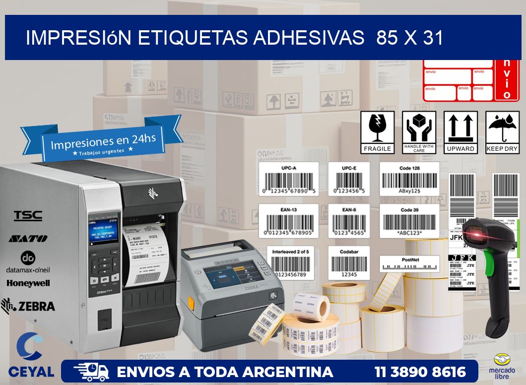 Impresión Etiquetas adhesivas  85 x 31