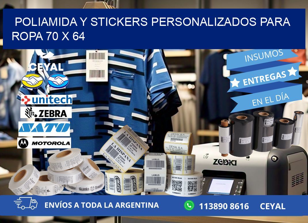 POLIAMIDA Y STICKERS PERSONALIZADOS PARA ROPA 70 x 64