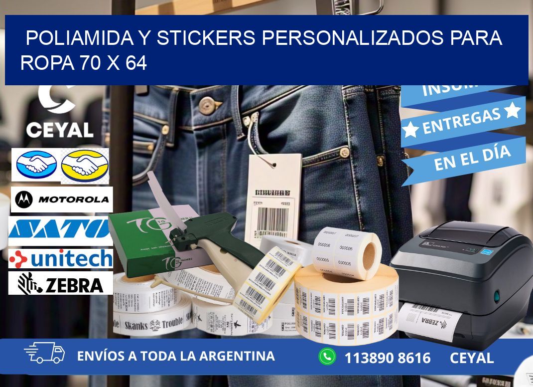POLIAMIDA Y STICKERS PERSONALIZADOS PARA ROPA 70 x 64