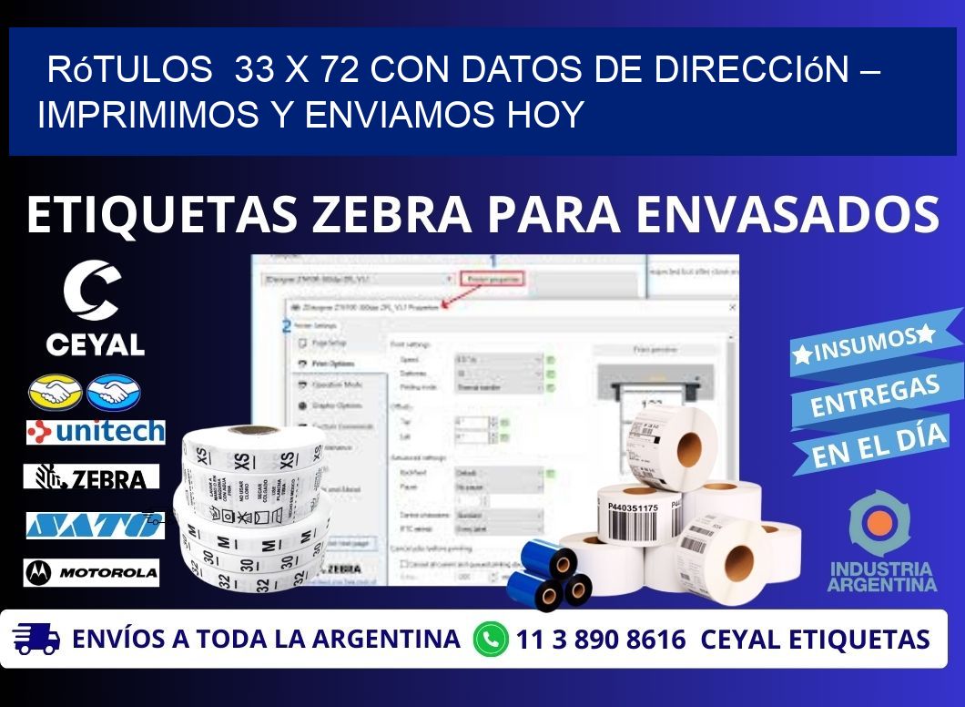 Rótulos  33 x 72 con Datos de Dirección – Imprimimos y Enviamos Hoy