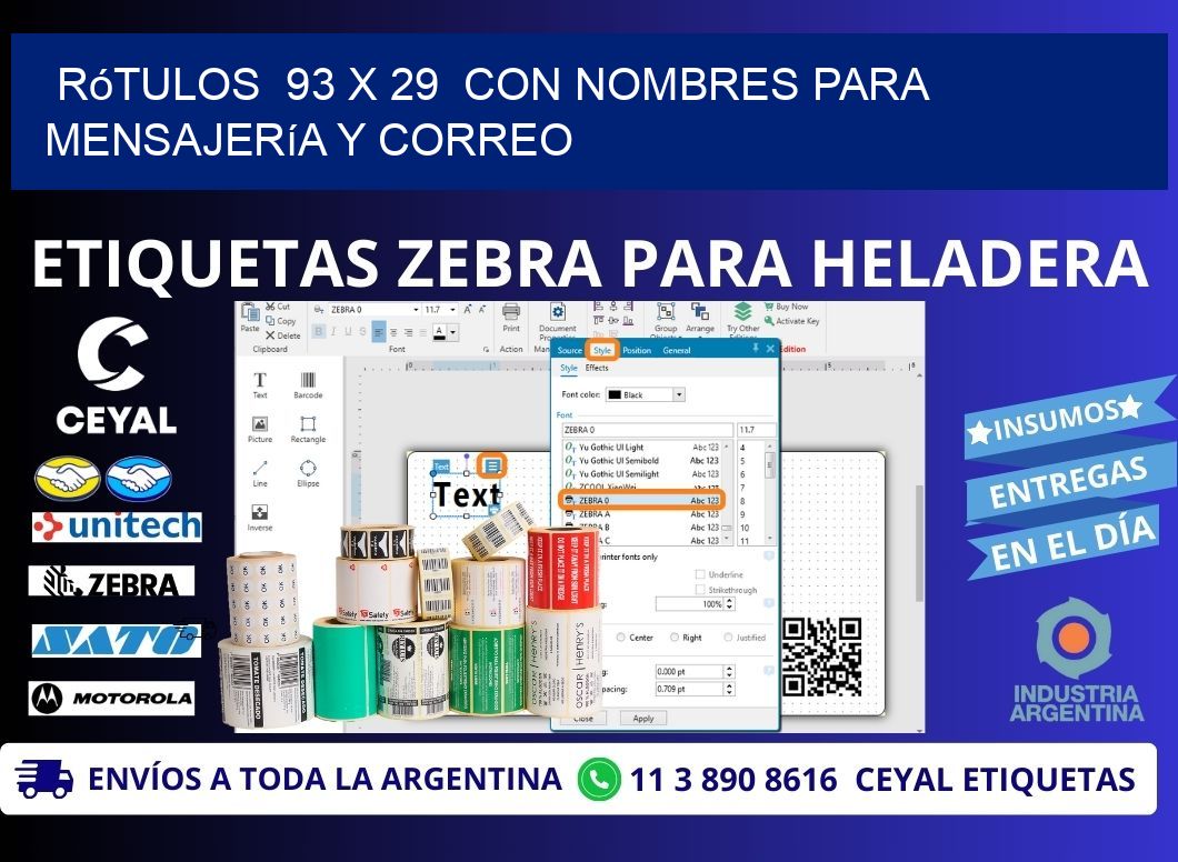 Rótulos  93 x 29  con Nombres para Mensajería y Correo