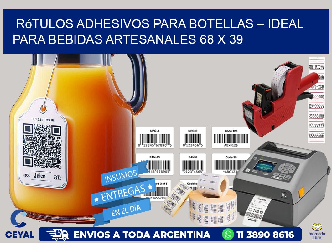 Rótulos Adhesivos para Botellas – Ideal para Bebidas Artesanales 68 x 39