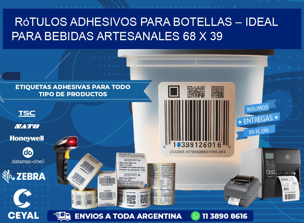 Rótulos Adhesivos para Botellas – Ideal para Bebidas Artesanales 68 x 39