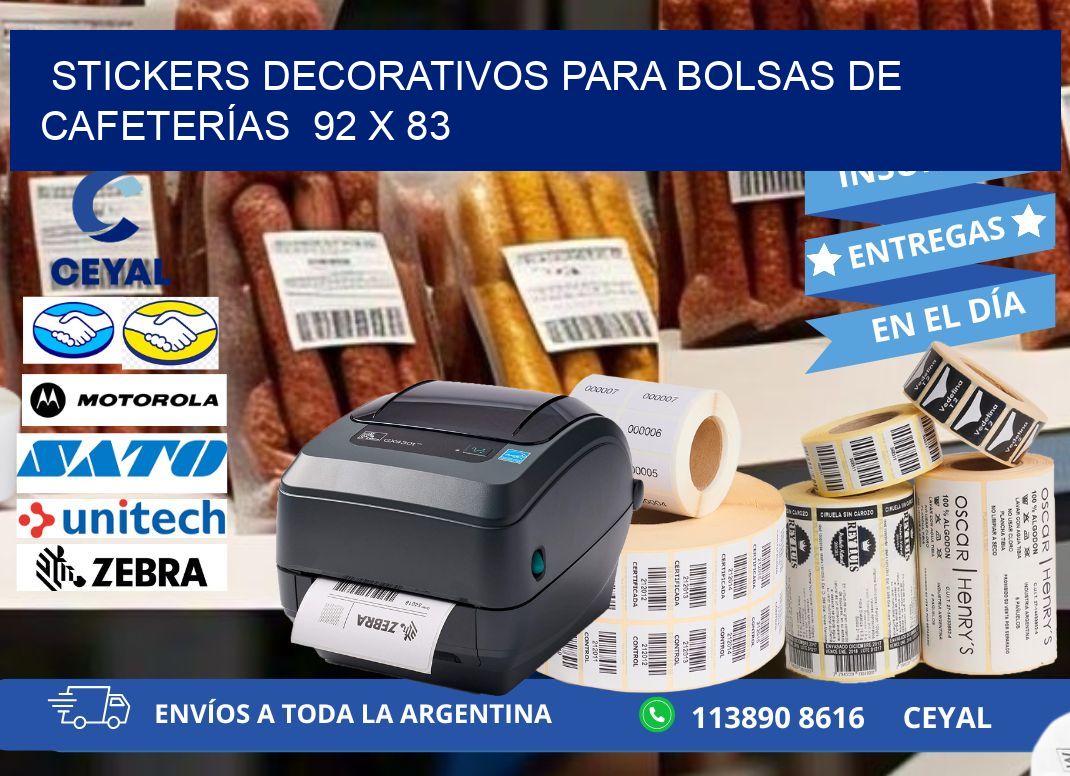 STICKERS DECORATIVOS PARA BOLSAS DE CAFETERÍAS  92 x 83