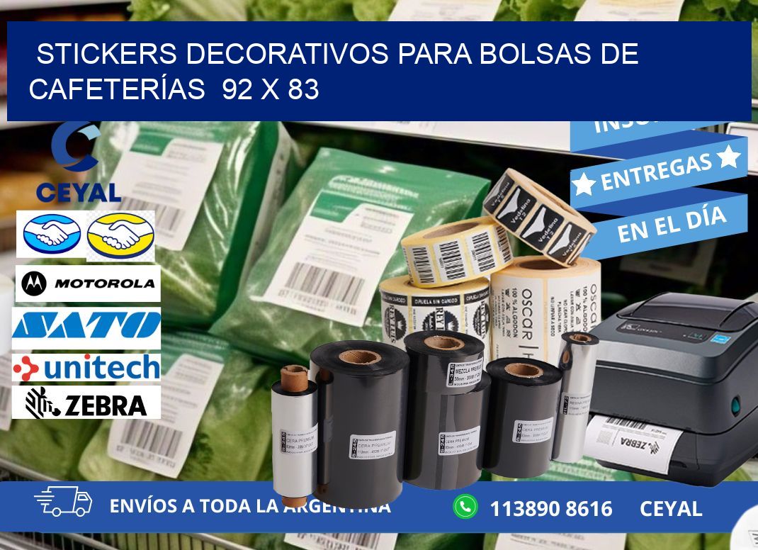 STICKERS DECORATIVOS PARA BOLSAS DE CAFETERÍAS  92 x 83