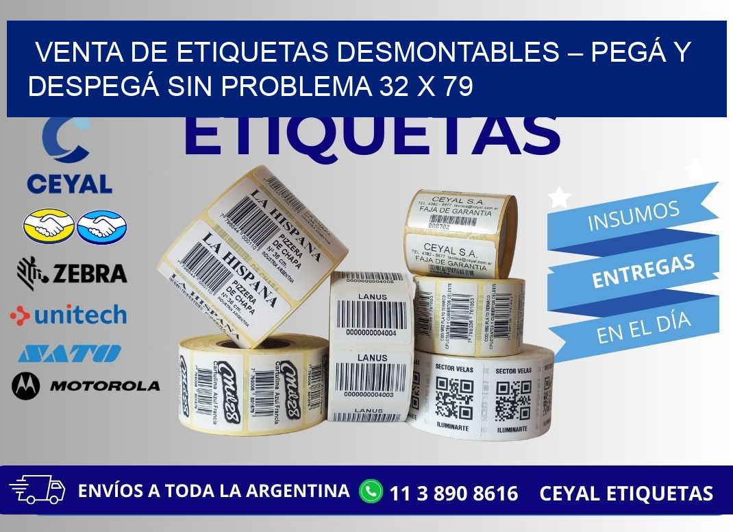 VENTA DE ETIQUETAS DESMONTABLES – PEGÁ Y DESPEGÁ SIN PROBLEMA 32 x 79