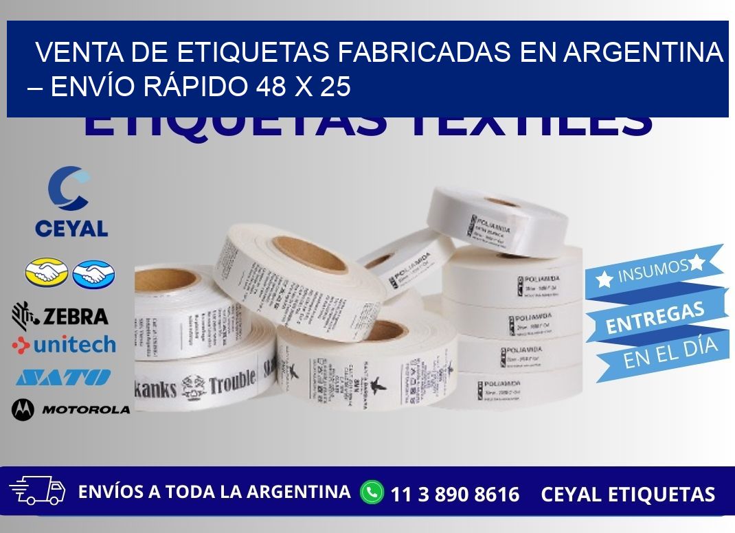 VENTA DE ETIQUETAS FABRICADAS EN ARGENTINA – ENVÍO RÁPIDO 48 x 25