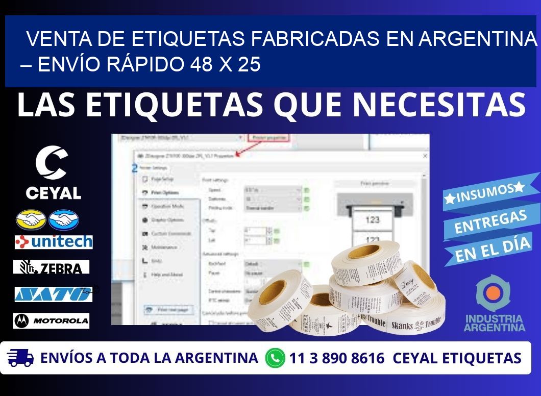 VENTA DE ETIQUETAS FABRICADAS EN ARGENTINA – ENVÍO RÁPIDO 48 x 25