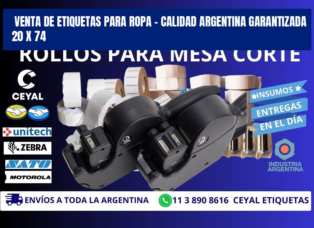 VENTA DE ETIQUETAS PARA ROPA – CALIDAD ARGENTINA GARANTIZADA 20 x 74