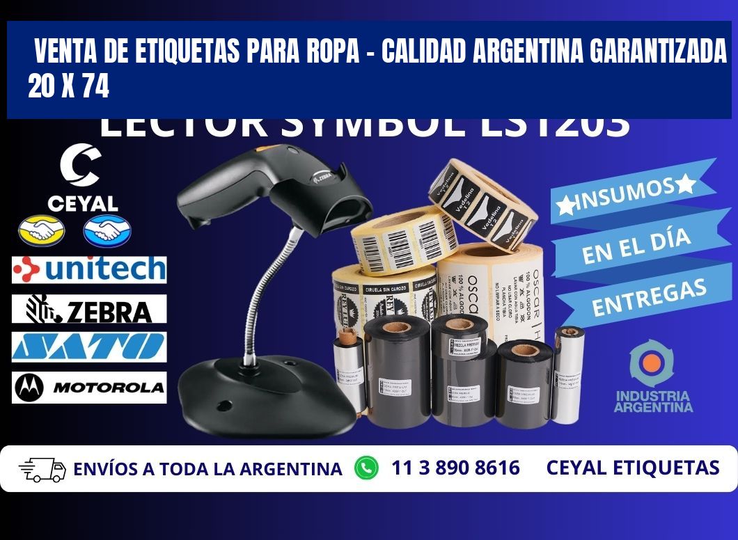 VENTA DE ETIQUETAS PARA ROPA – CALIDAD ARGENTINA GARANTIZADA 20 x 74