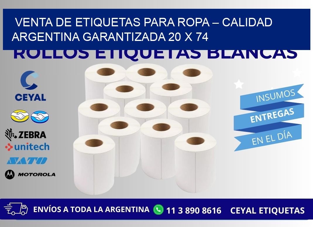 VENTA DE ETIQUETAS PARA ROPA – CALIDAD ARGENTINA GARANTIZADA 20 x 74