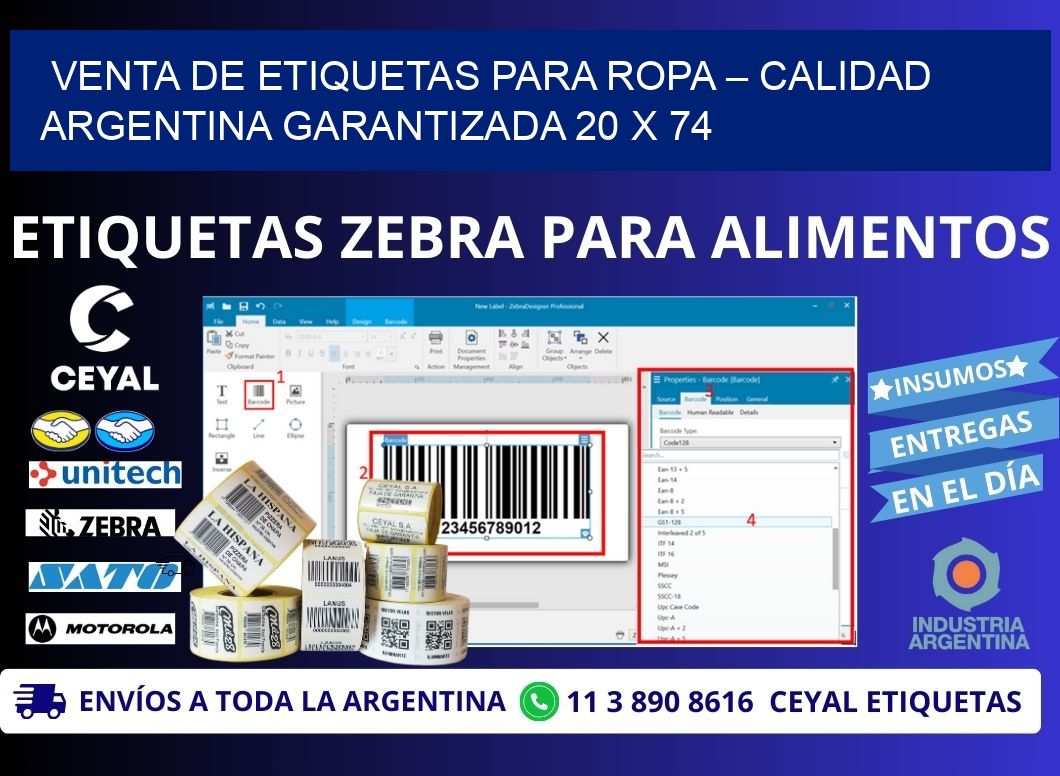 VENTA DE ETIQUETAS PARA ROPA – CALIDAD ARGENTINA GARANTIZADA 20 x 74