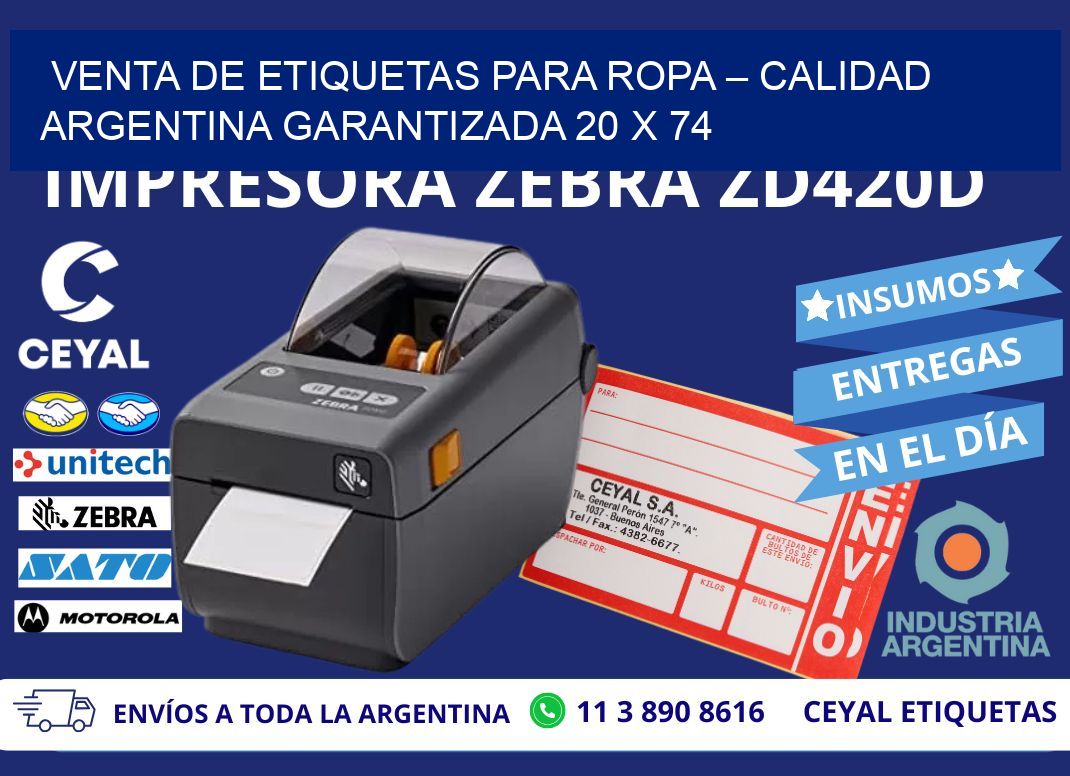 VENTA DE ETIQUETAS PARA ROPA – CALIDAD ARGENTINA GARANTIZADA 20 x 74