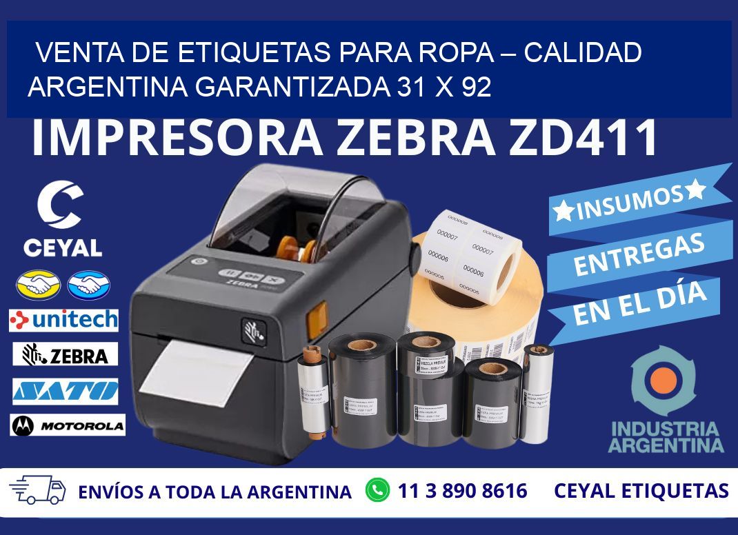 VENTA DE ETIQUETAS PARA ROPA – CALIDAD ARGENTINA GARANTIZADA 31 x 92