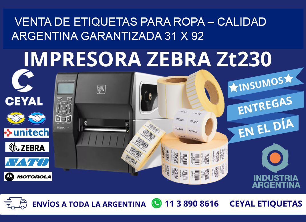 VENTA DE ETIQUETAS PARA ROPA – CALIDAD ARGENTINA GARANTIZADA 31 x 92
