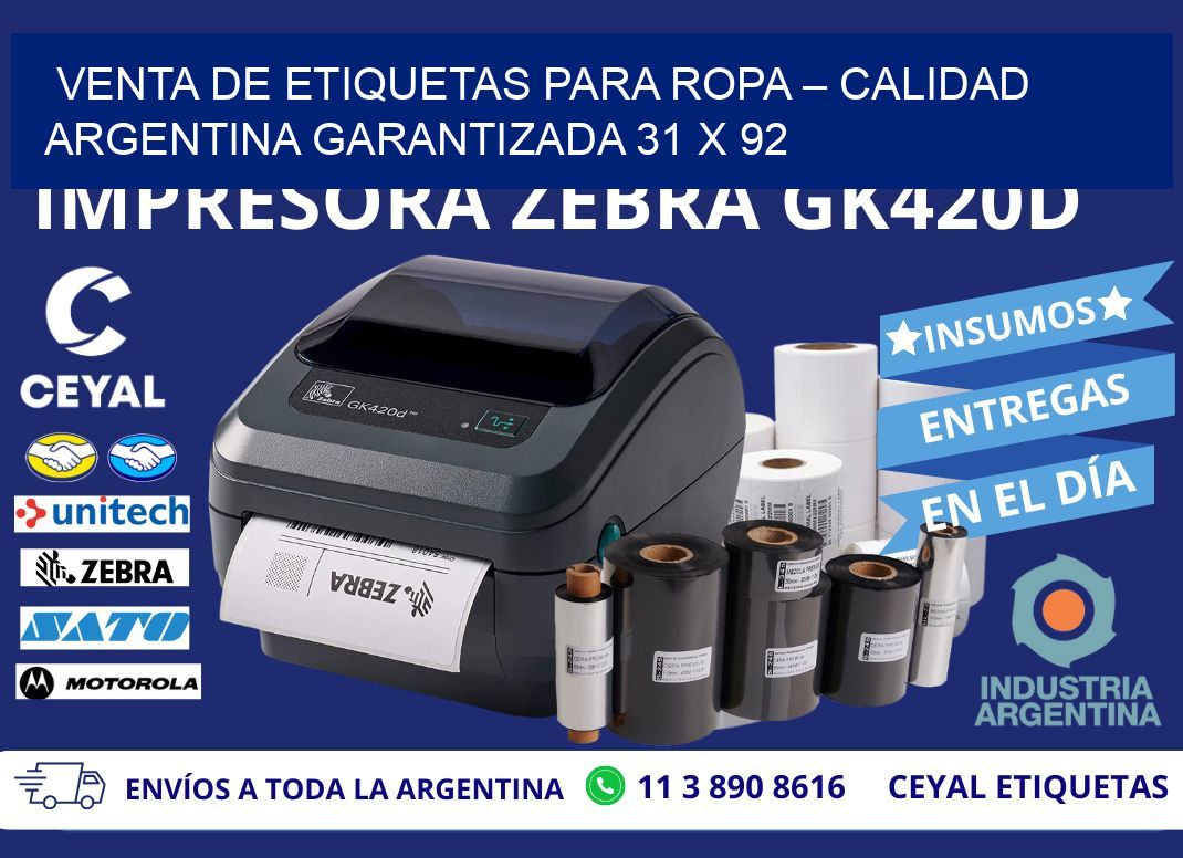 VENTA DE ETIQUETAS PARA ROPA – CALIDAD ARGENTINA GARANTIZADA 31 x 92