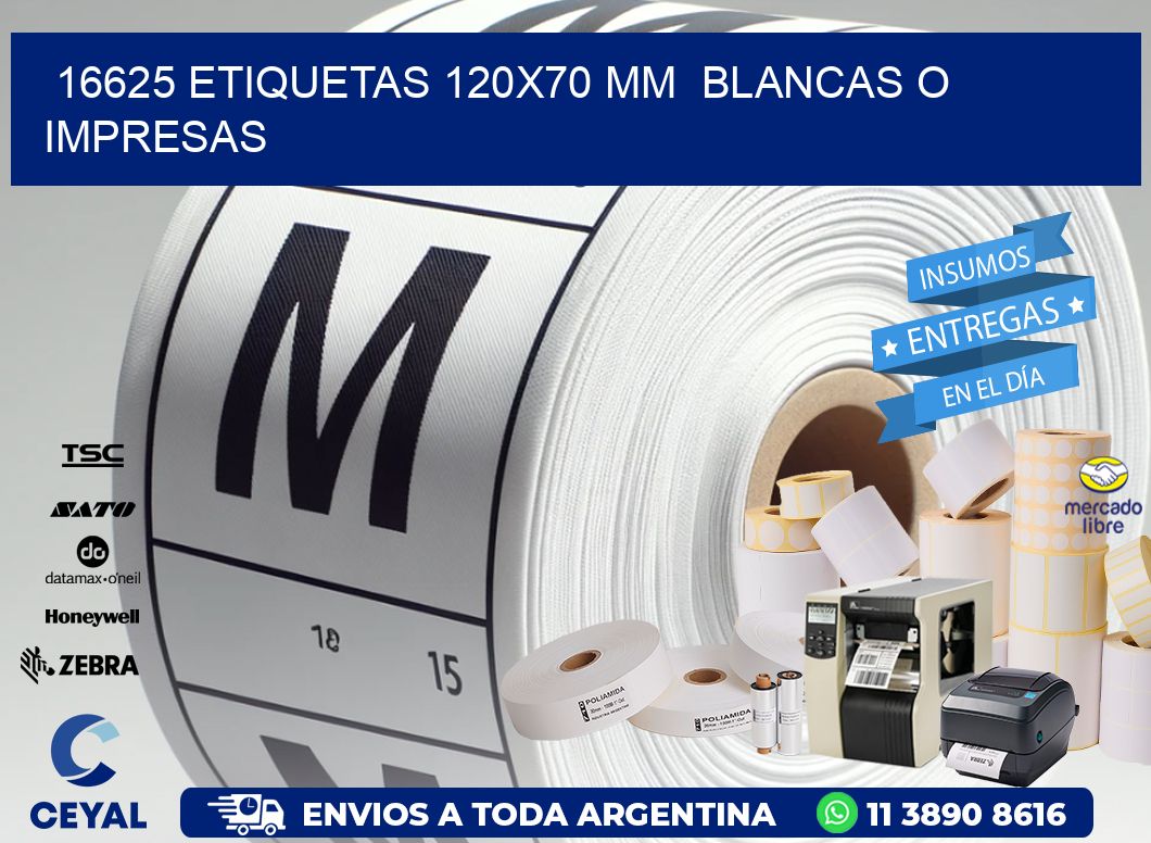 16625 ETIQUETAS 120x70 mm  BLANCAS O IMPRESAS