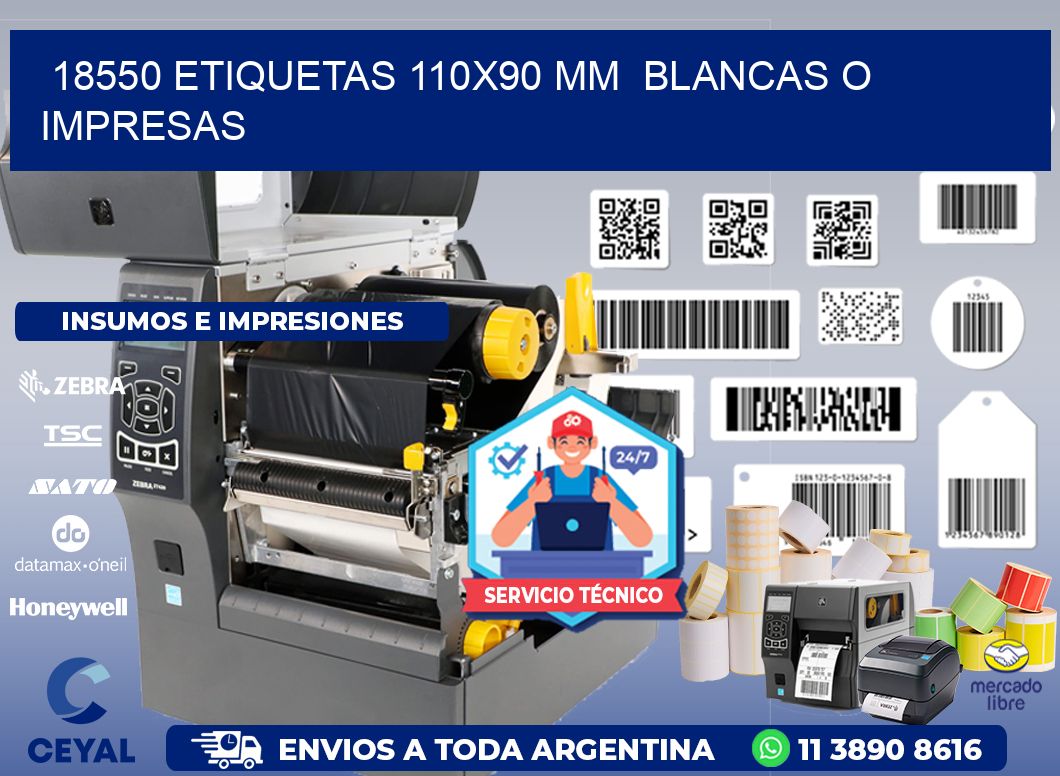 18550 ETIQUETAS 110x90 mm  BLANCAS O IMPRESAS