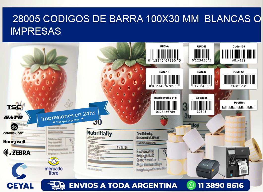 28005 CODIGOS DE BARRA 100x30 mm  BLANCAS O IMPRESAS