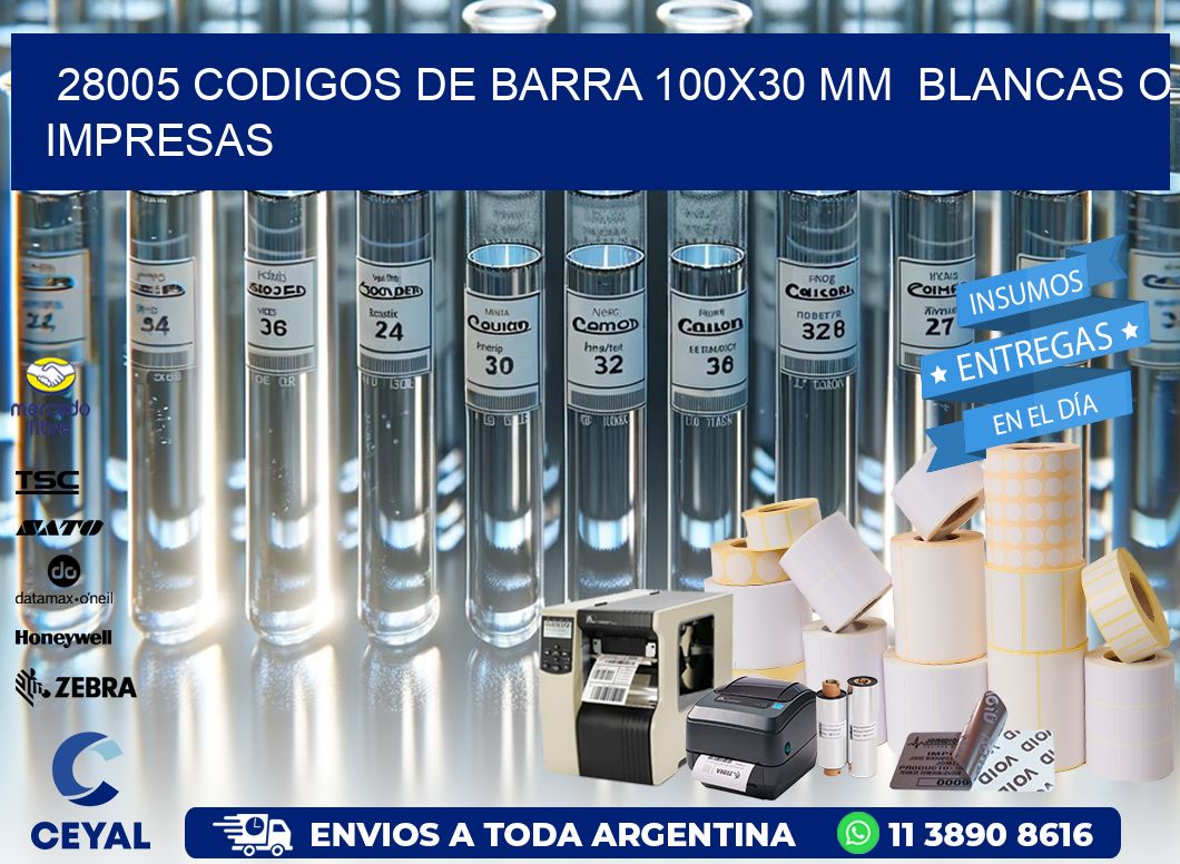 28005 CODIGOS DE BARRA 100×30 mm  BLANCAS O IMPRESAS