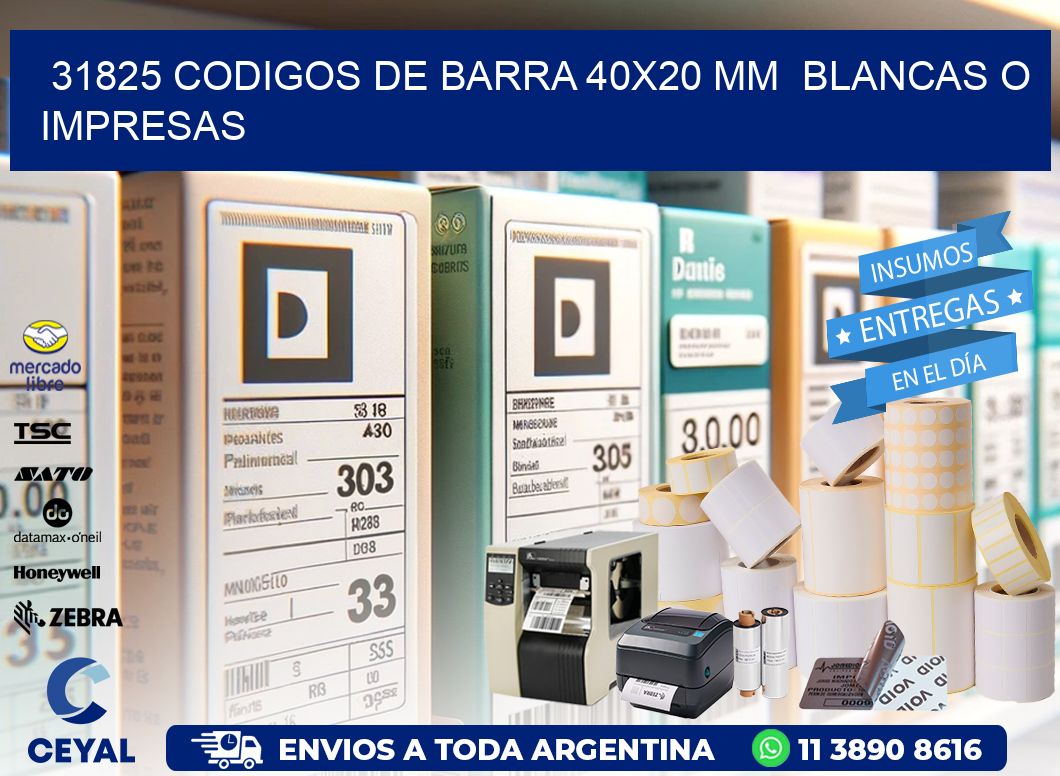 31825 CODIGOS DE BARRA 40×20 mm  BLANCAS O IMPRESAS