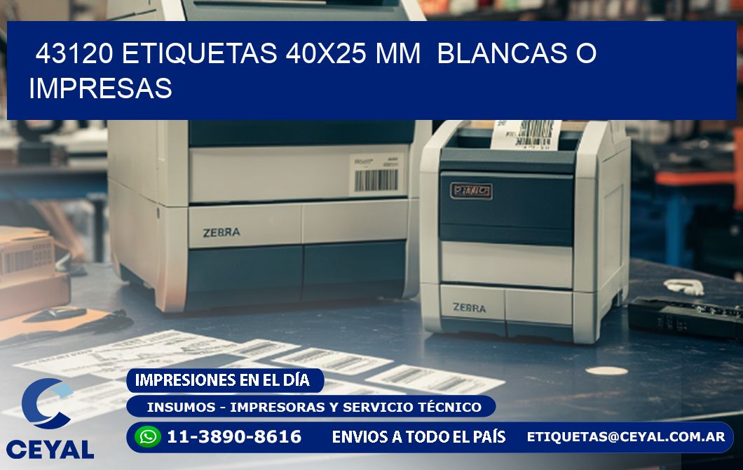 43120 ETIQUETAS 40x25 mm  BLANCAS O IMPRESAS