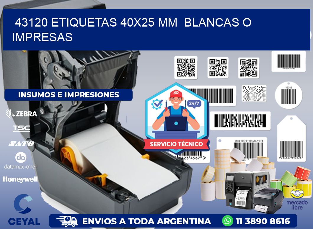 43120 ETIQUETAS 40x25 mm  BLANCAS O IMPRESAS