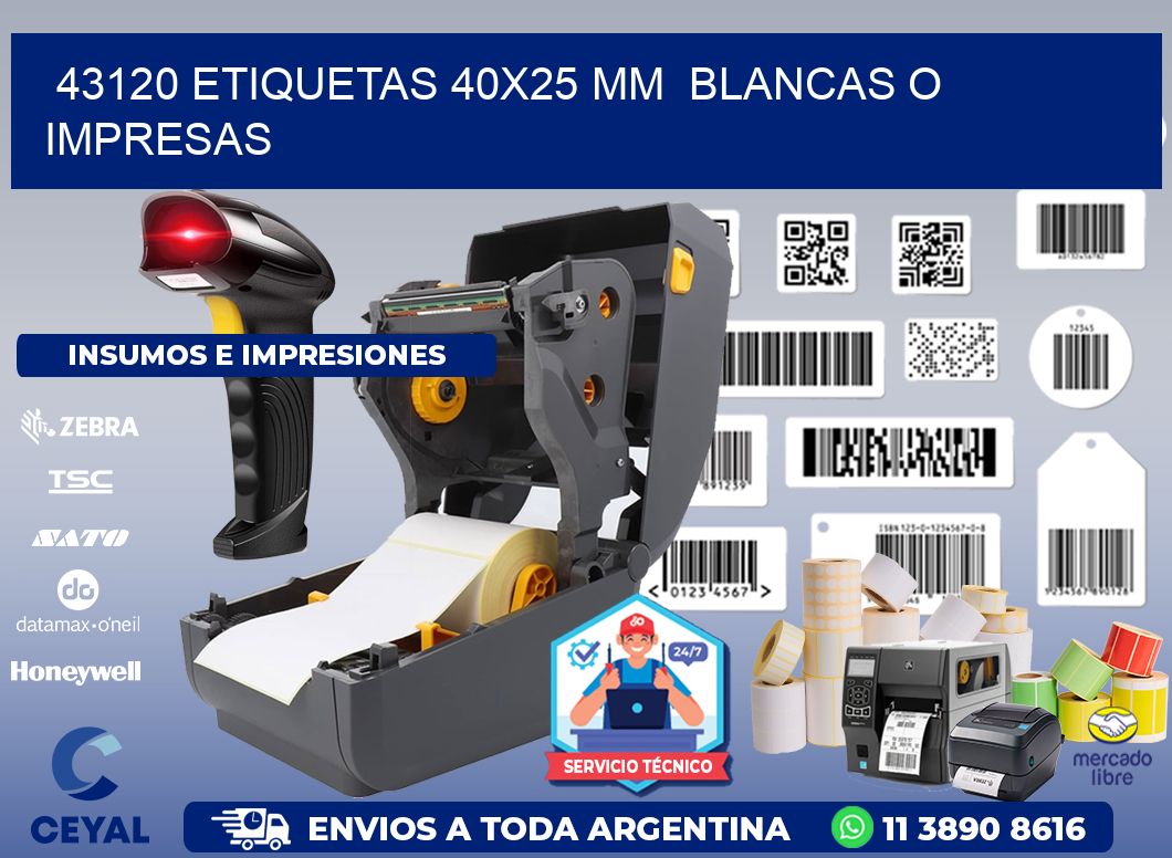 43120 ETIQUETAS 40x25 mm  BLANCAS O IMPRESAS