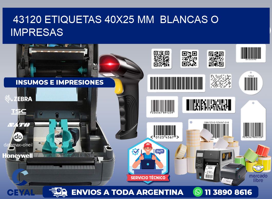 43120 ETIQUETAS 40x25 mm  BLANCAS O IMPRESAS