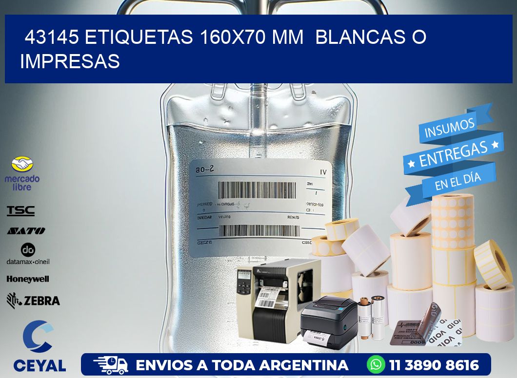 43145 ETIQUETAS 160×70 mm  BLANCAS O IMPRESAS