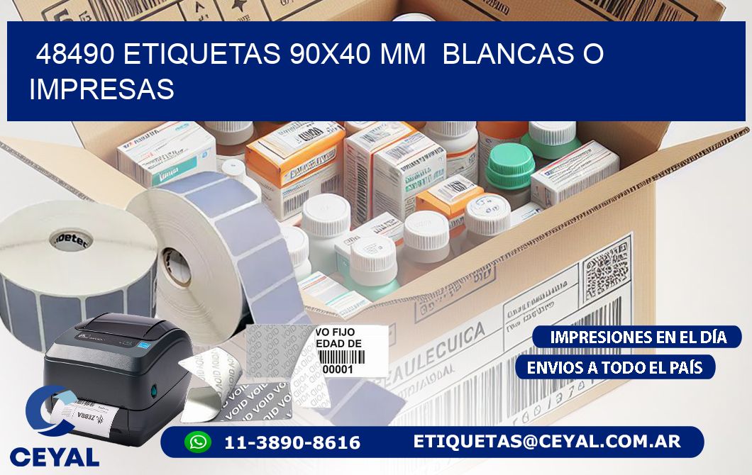 48490 ETIQUETAS 90x40 mm  BLANCAS O IMPRESAS