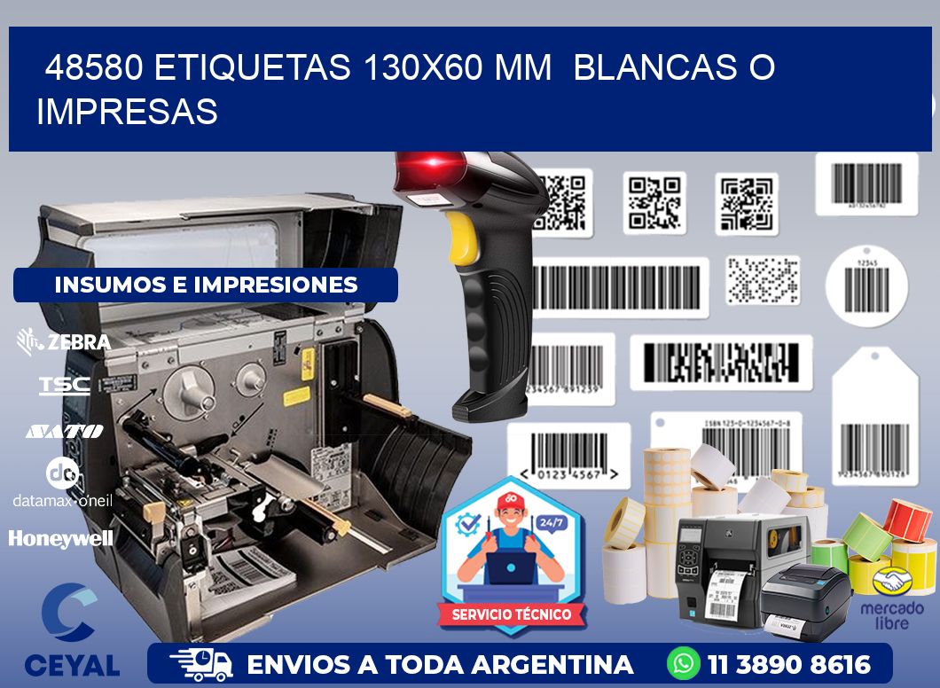 48580 ETIQUETAS 130x60 mm  BLANCAS O IMPRESAS