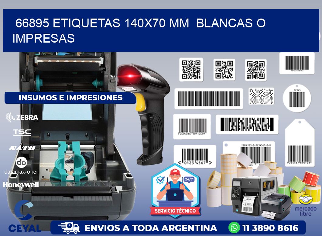 66895 ETIQUETAS 140x70 mm  BLANCAS O IMPRESAS