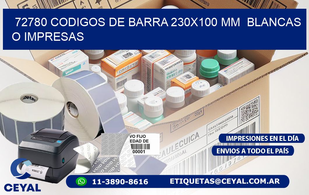 72780 CODIGOS DE BARRA 230x100 mm  BLANCAS O IMPRESAS