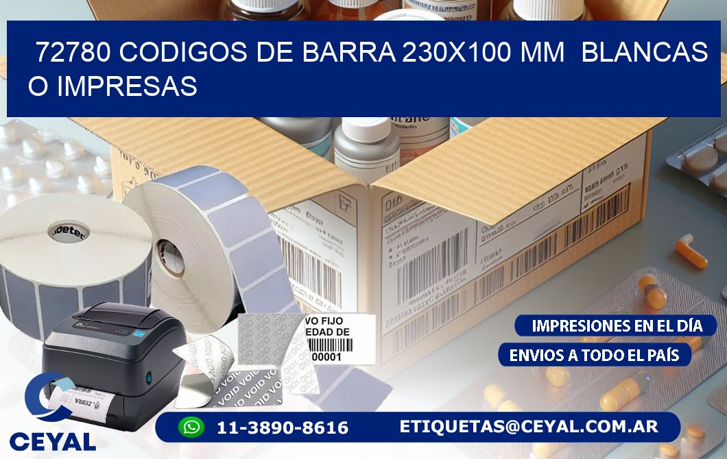 72780 CODIGOS DE BARRA 230x100 mm  BLANCAS O IMPRESAS