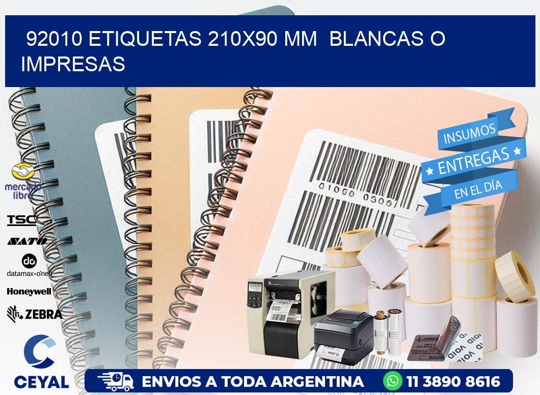 92010 ETIQUETAS 210x90 mm  BLANCAS O IMPRESAS