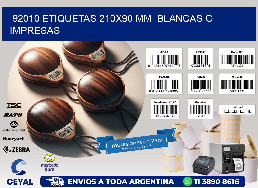 92010 ETIQUETAS 210x90 mm  BLANCAS O IMPRESAS