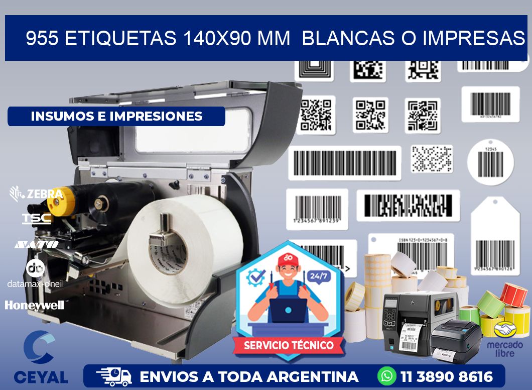 955 ETIQUETAS 140x90 mm  BLANCAS O IMPRESAS