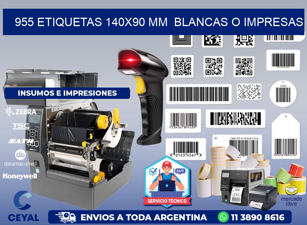 955 ETIQUETAS 140x90 mm  BLANCAS O IMPRESAS