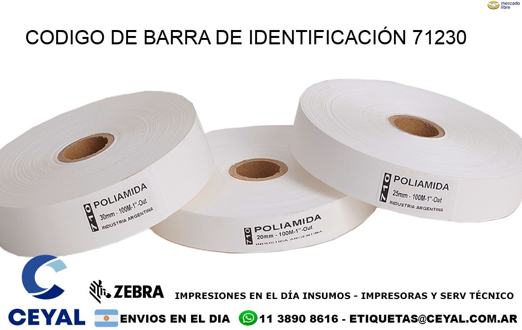 CODIGO DE BARRA DE IDENTIFICACIÓN 71230