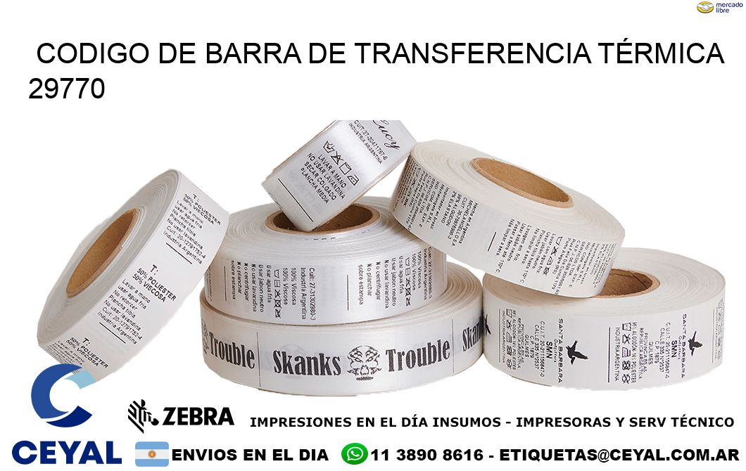 CODIGO DE BARRA DE TRANSFERENCIA TÉRMICA 29770