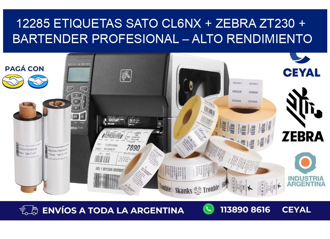 12285 ETIQUETAS SATO CL6NX + Zebra ZT230 + BarTender Profesional – Alto rendimiento