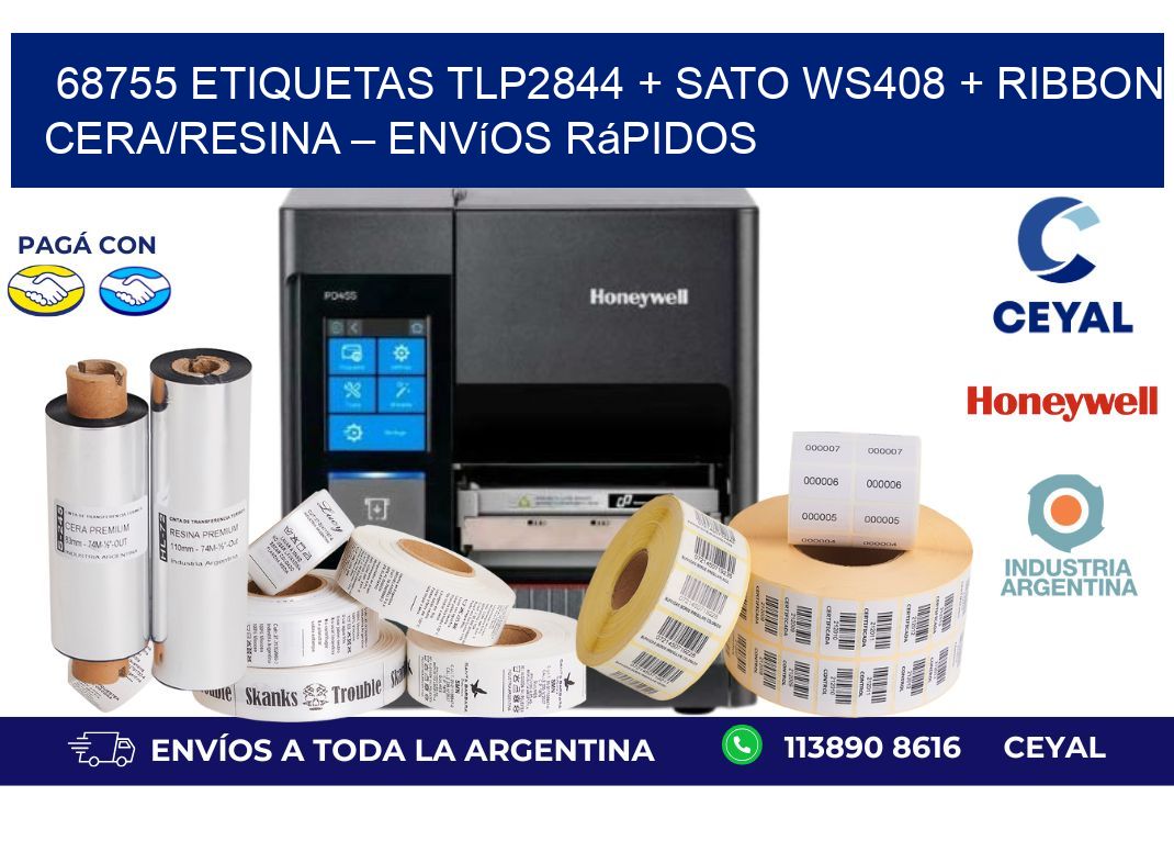 68755 ETIQUETAS TLP2844 + SATO WS408 + Ribbon Cera/Resina – Envíos rápidos