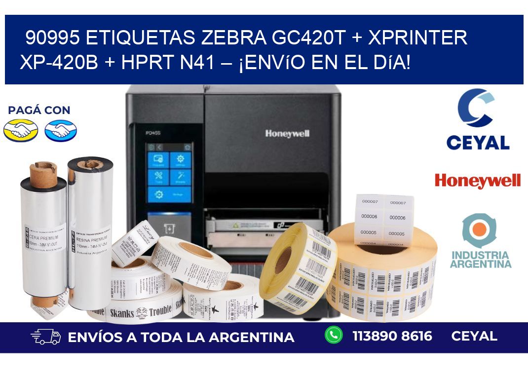 90995 ETIQUETAS Zebra GC420T + Xprinter XP-420B + HPRT N41 – ¡Envío en el día!