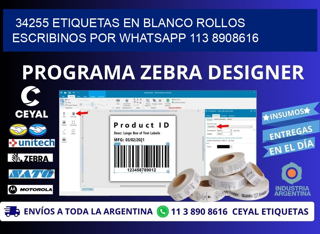 34255 ETIQUETAS EN BLANCO ROLLOS ESCRIBINOS POR WHATSAPP 113 8908616