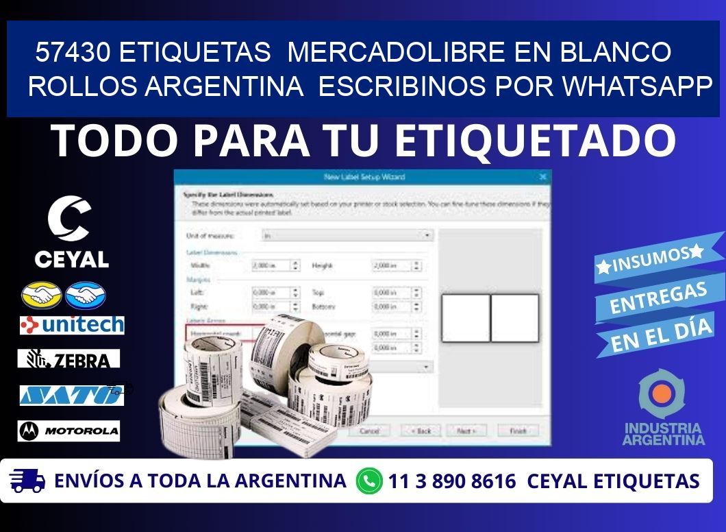 57430 ETIQUETAS  MERCADOLIBRE EN BLANCO ROLLOS ARGENTINA  ESCRIBINOS POR WHATSAPP
