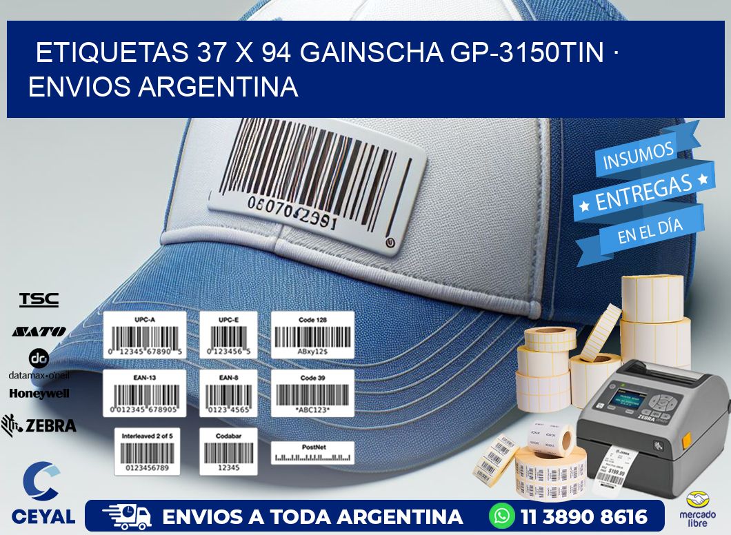 ETIQUETAS 37 x 94 GAINSCHA GP-3150TIN · ENVIOS ARGENTINA