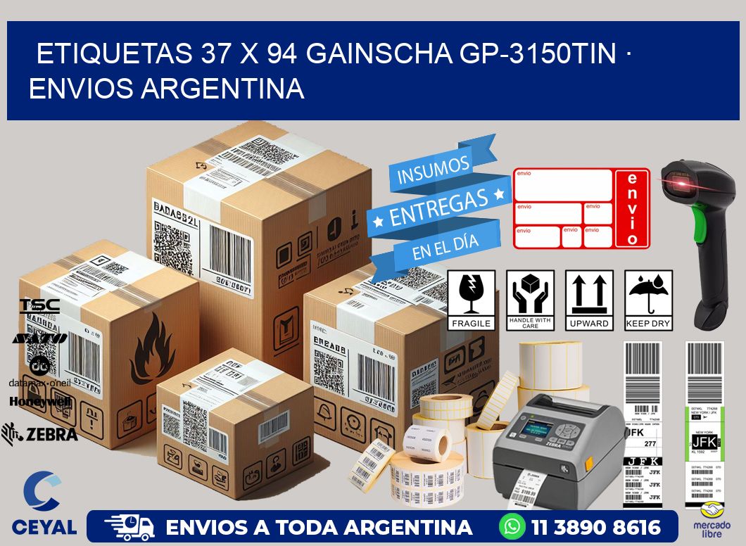 ETIQUETAS 37 x 94 GAINSCHA GP-3150TIN · ENVIOS ARGENTINA