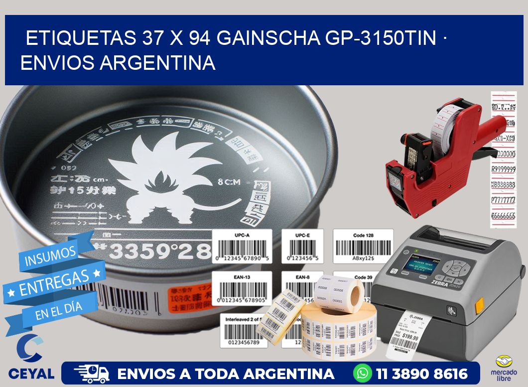 ETIQUETAS 37 x 94 GAINSCHA GP-3150TIN · ENVIOS ARGENTINA
