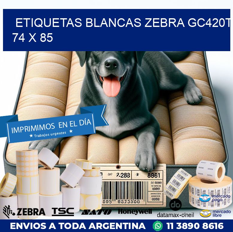ETIQUETAS BLANCAS ZEBRA GC420T 74 x 85